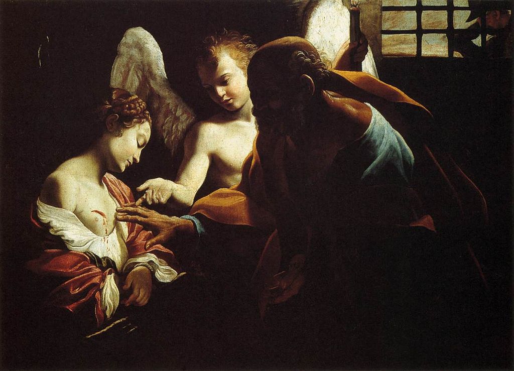 Sant'Agata visitata in carcere da san Pietro e l'angelo